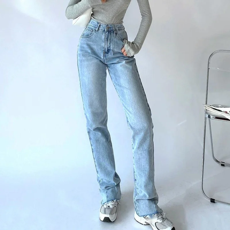 

Waist Kawaii Jeans High Women Straight Tube Loose Thin Casual Pants Trousers Denim Fashion Flare Pants Korean MJ48