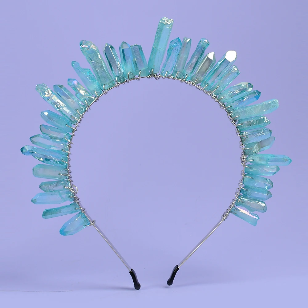 

AB Blue Crystal Hair Jewelry Quartz Tiara Raw Headband Pangen Mermaid Crown Wedding Battette Bridal Hair Accessories Headpiece