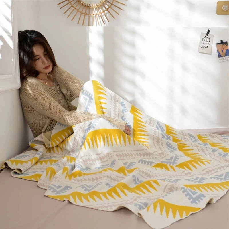 

Nordic Knitted Blanket Yellow Throw Blanket Bed Decorative Air Condition Thread Blankets Plaid for Bed Sofa Bedspread on the Bed