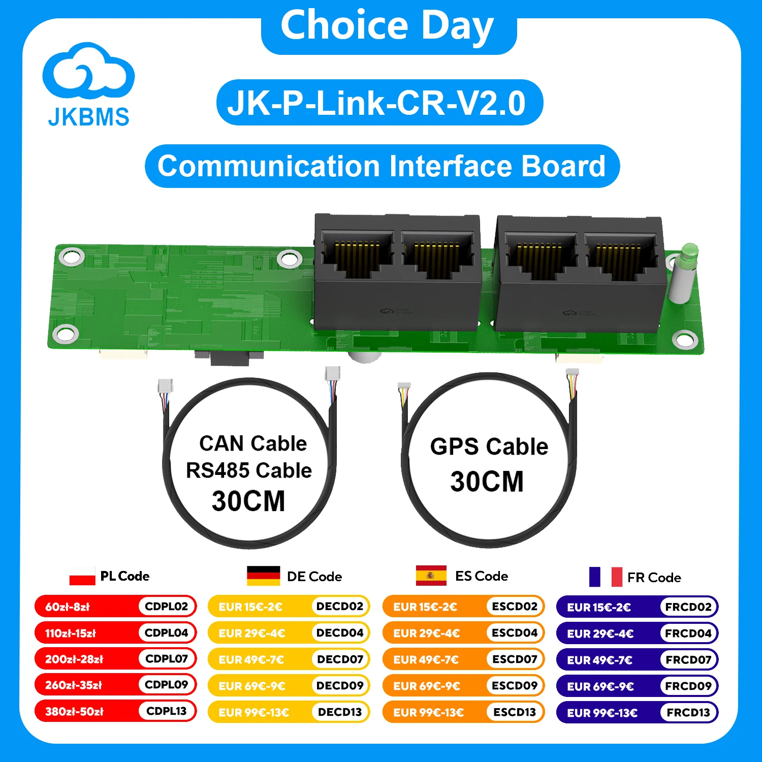 Фото Плата коммуникационного интерфейса JKBMS P-Link-CR-V2.0 для Smart BMS: интерфейс расширения для параллельного использования плат защиты аккумуляторов №1