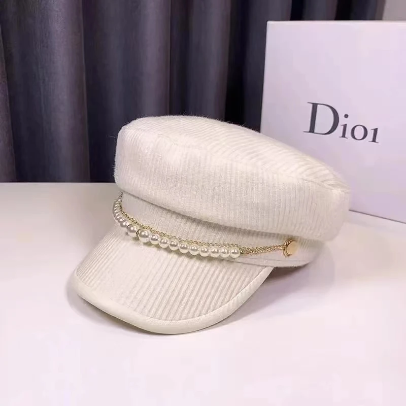 Кепка-берет Женская с жемчужной цепочкой Модный берет тёмно-синего цвета