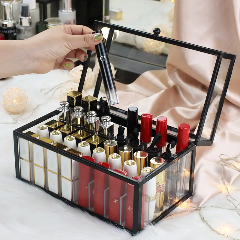 

15 pane glass dust-proof lipstick storage box display cabinet beauty storage box luxury cosmetic box with removable partition