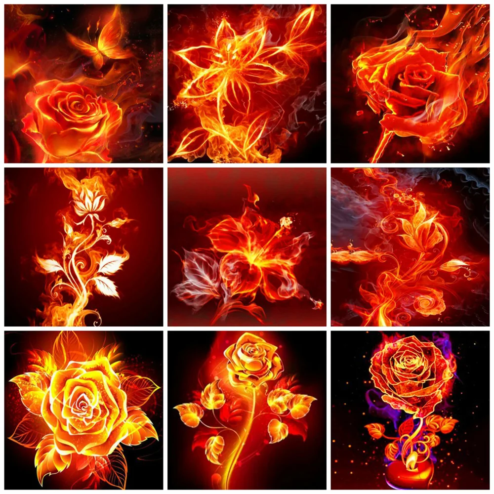 5D Diamond Painting Rose Full Square Drill Diamond Embroidery Flower Mosaic Fire Picture Art Cross Stitch Kits Home Decor Gift