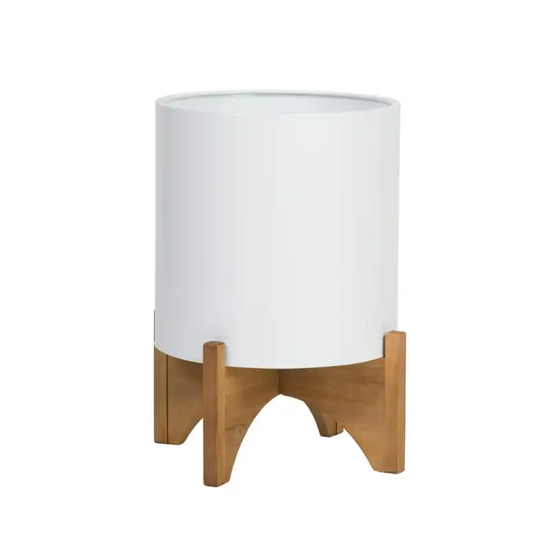 

White Mid- Metal Planter with Arch Wood Base - 18"H x 14"W