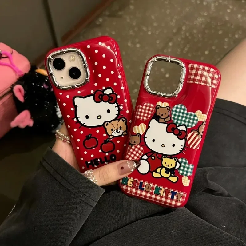

IPhone15 Sanrio Kawaii HelloKitty аниме мультфильм чехол для телефона с рождественским рисунком анти столкновение аксессуары молодая девушка подарок на день рождения милый новый