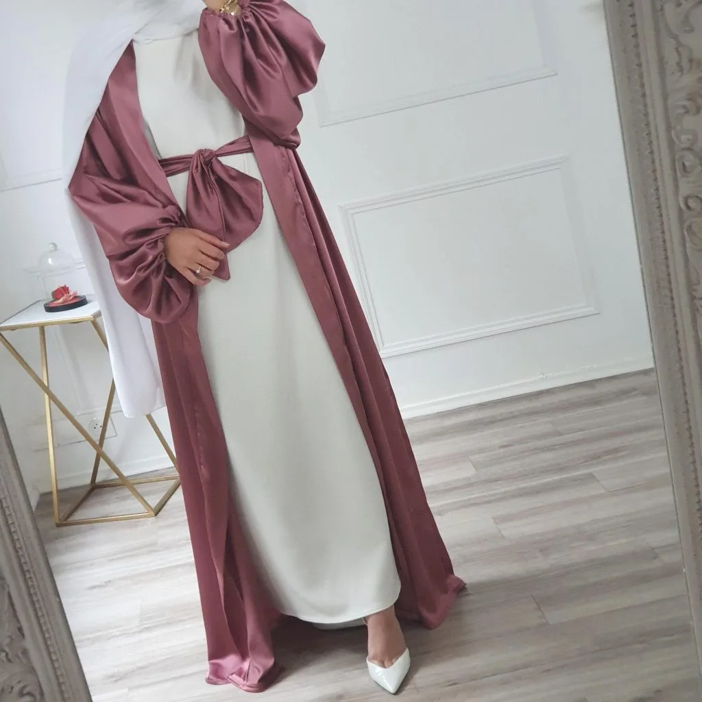 Eid Open Abaya Turkey Kimono Cardigan Muslim Hijab Dress Islam Clothes Satin Abayas for Women Dubai Arabic Kaftan Djellaba Femme