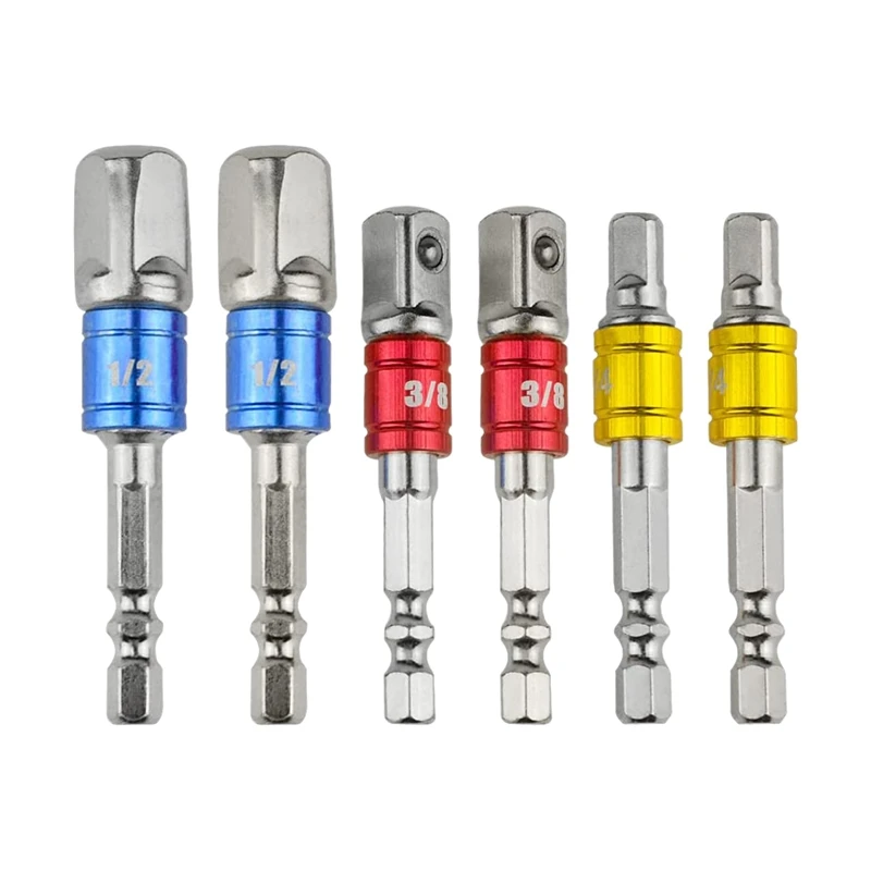 

6Pcs 1/4Inch Hex Shank Impact Grade Socket Adapter Extension Set Turns Power Drill Into High Speed Nut Driver Socket Bit