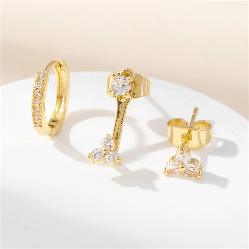 3 шт./компл. модные серьги-гвоздики с цирконием и круглым пирсингом для женщин