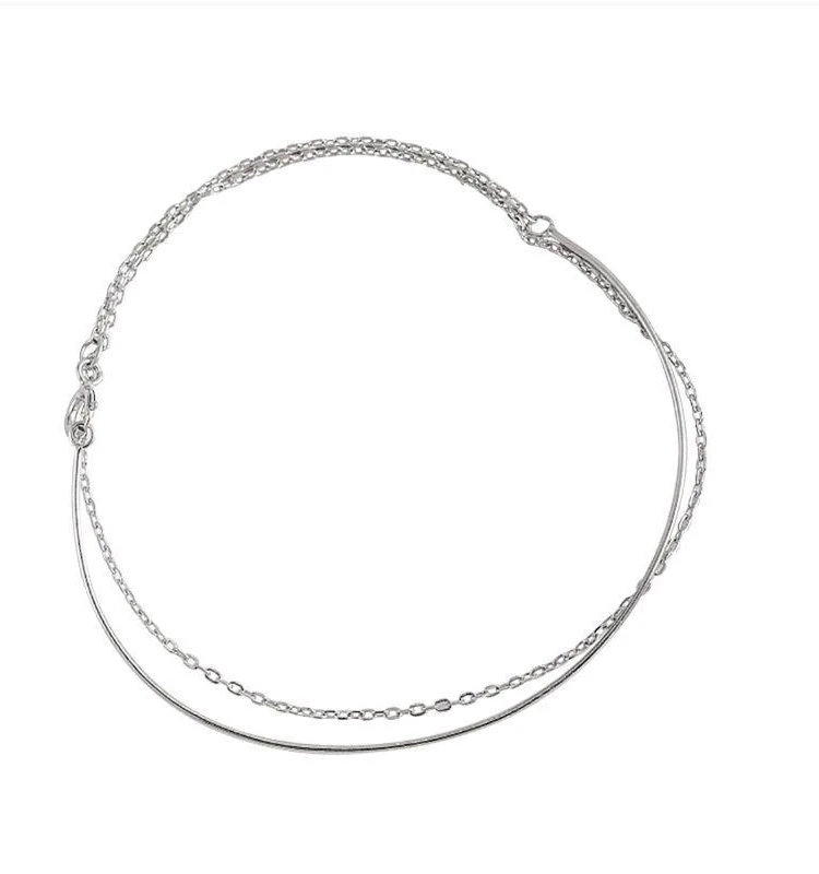 S925 Pure Silver Geometric Double-Layer Cross Bracelet Hand Jewelry Gradually Korean Sle Cold Women's Simple a...