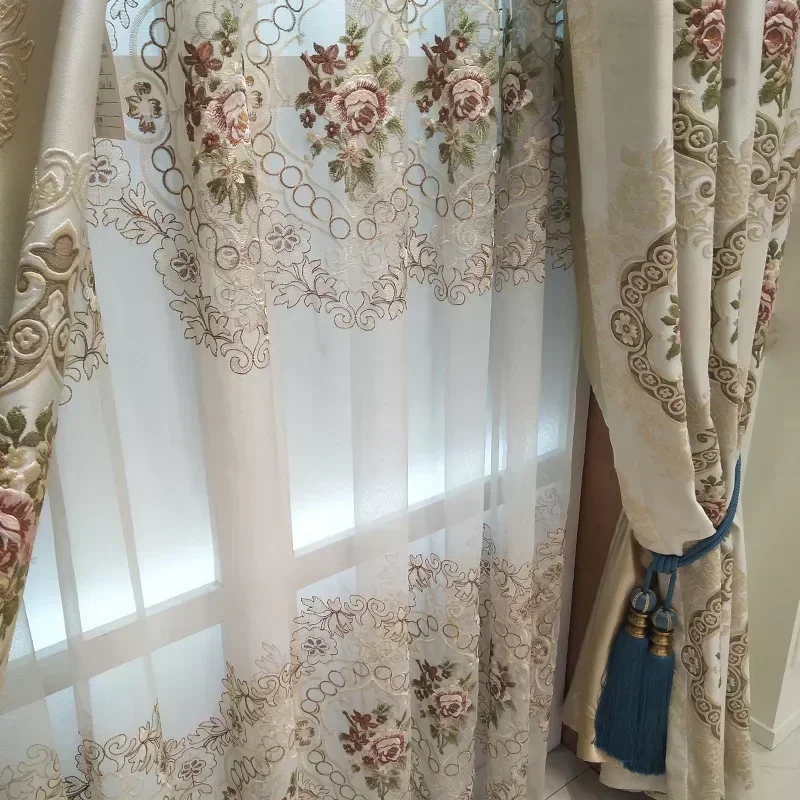 Французские Ретро Кремовый Стиль Картина Маслом Атмосфера Шторы для Гостиной