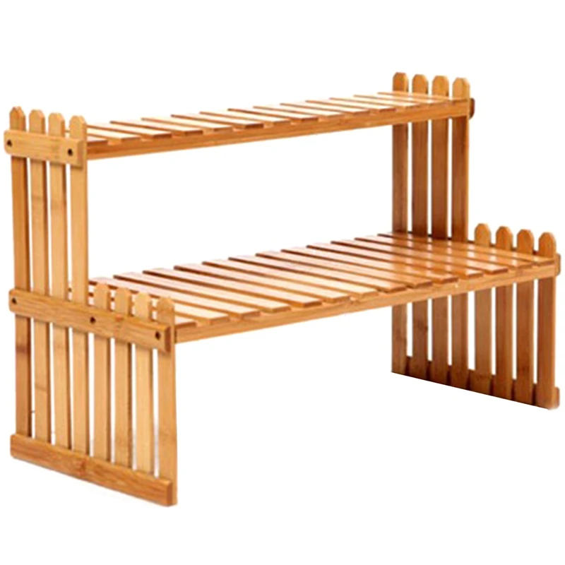 

2 Layers Bamboo Storage Rack Kitchen Spice Jar Bottle Seasoning Rack Decoration Organizer Shelf Home Desktop Racks