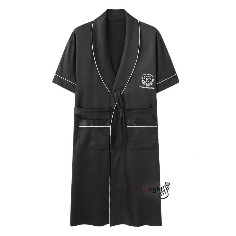 Халат-кимоно мужской летний большого размера шелковая атласная Домашняя одежда