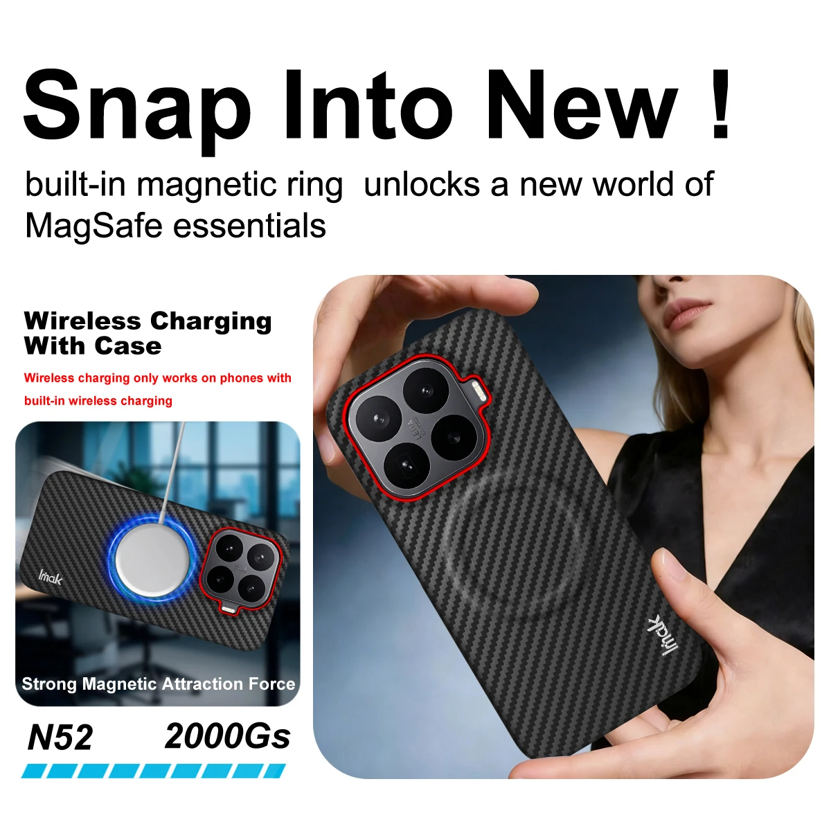 Фото Магнитный чехол для Xiaomi 17 Ultra от Leica 5G с защитой камеры из углеродного волокна и приподнятыми краями CA0024 №4