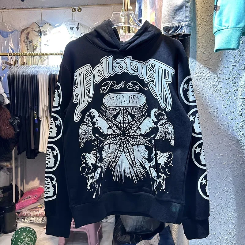 

Спортивная толстовка с капюшоном для пар, черная винтажная стирка, забавная надпись, граффити, принт в стиле High Street 1:1