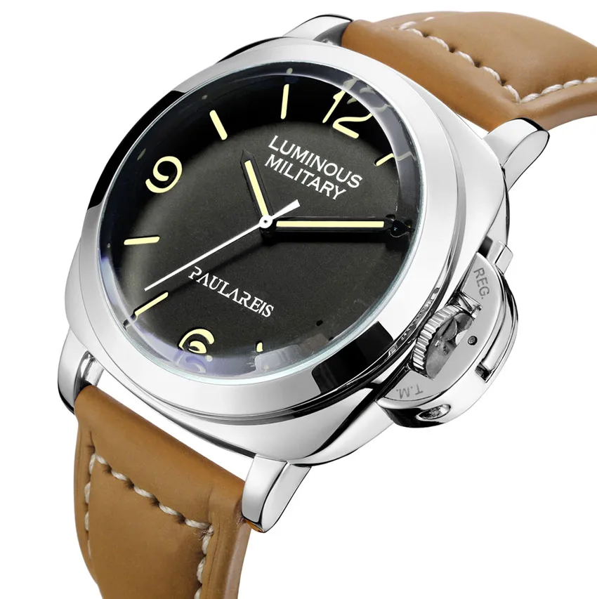 

Men Watch Automatic Self Wind Mechanical Genuine Brown Leather Strap Yellow Green Luminous Luxury Rose Gold Military 2022 NEW