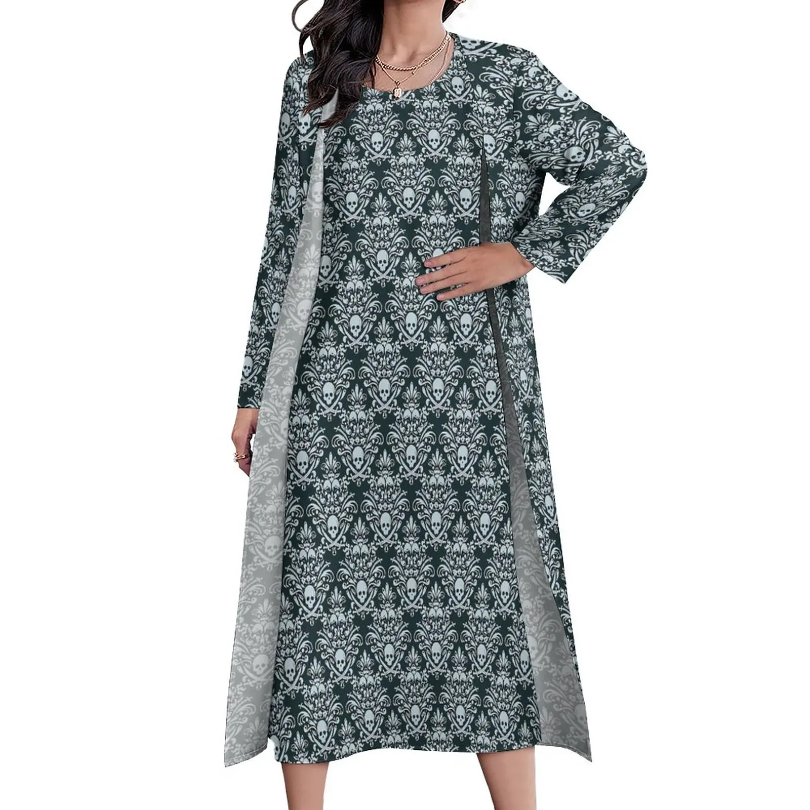 

Baroque Print Dress Pirate Damask Floral Party Maxi Dress Fashion Casual Long Dresses Spring Two-Piece Custom Vestidos 4XL 5XL