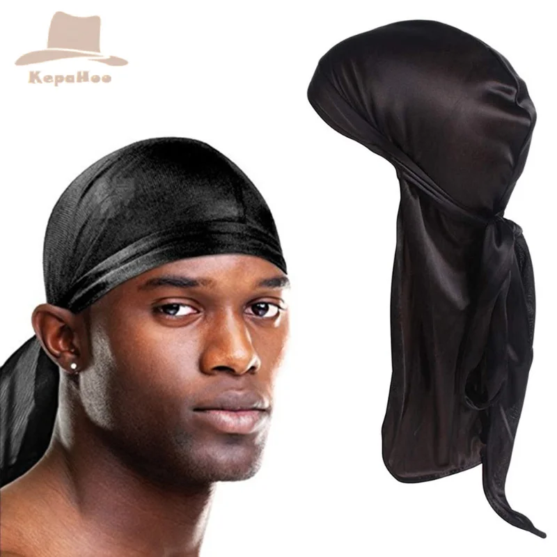 

KepaHoo Unisex Adult Satin Long Tail Doo Rag Durag Bandanas Cap Pirate Hat Turban Men Hip Hop Headband Biker Headwrap