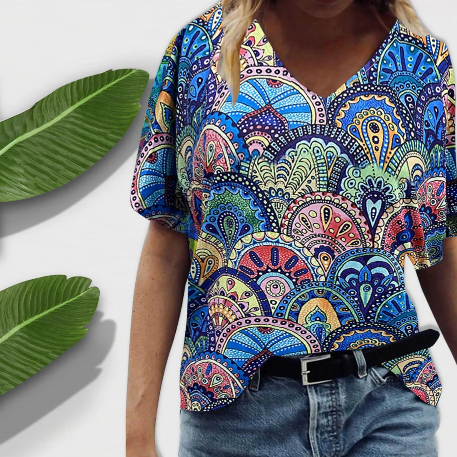 

Женская блузка с круглым вырезом, круглым вырезом и принтом