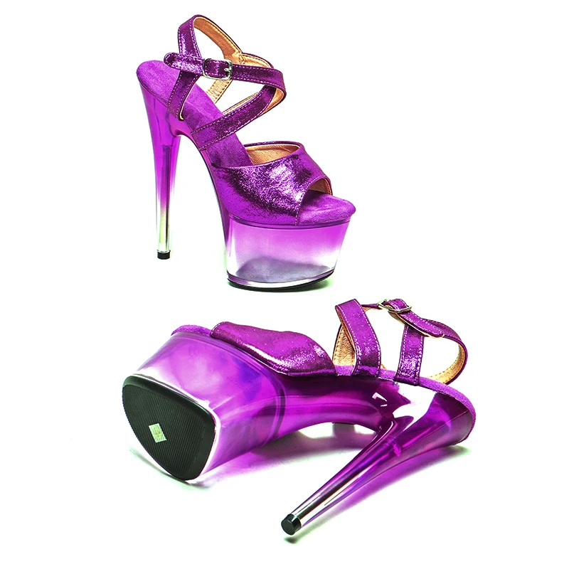 Leecabe 17CM/7Inch Purple color PU upper  Platform Sandals  party High Heels Shoes Pole Dancing Shoes