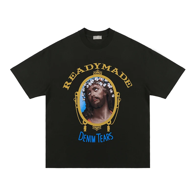 

Футболка мужская оверсайз с коротким рукавом, Ретро стиль, с надписью и принтом персонажа, с вырезом лодочкой, вареная уличная одежда, повсе...