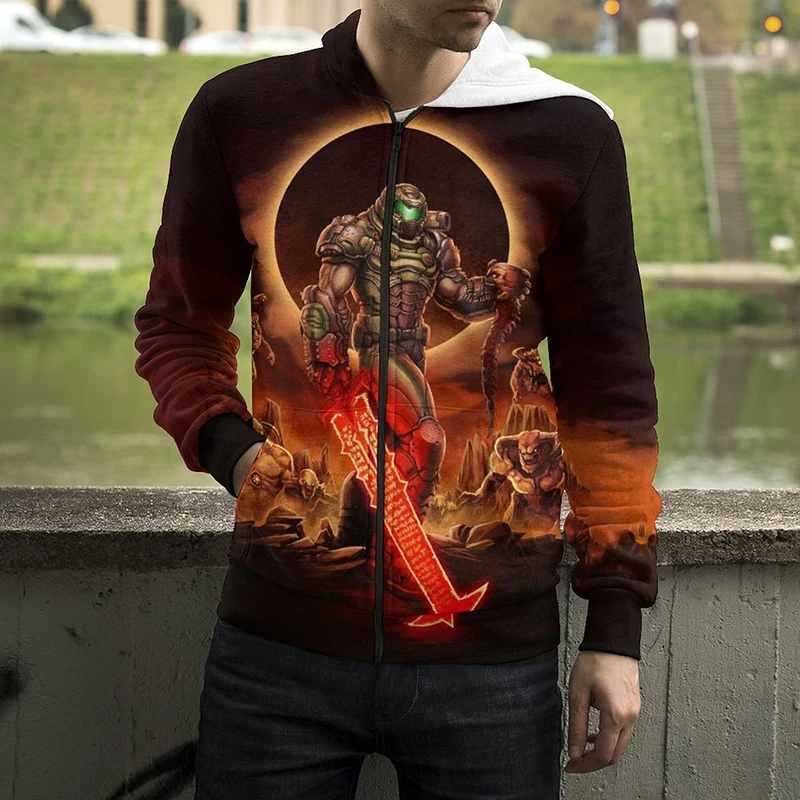 

New Game Doom Eternal Zip Up Hoodies Men Women 3D Printed Sweatshirts Fashion Casual Zip Hoodie Streetwear Cool Coat