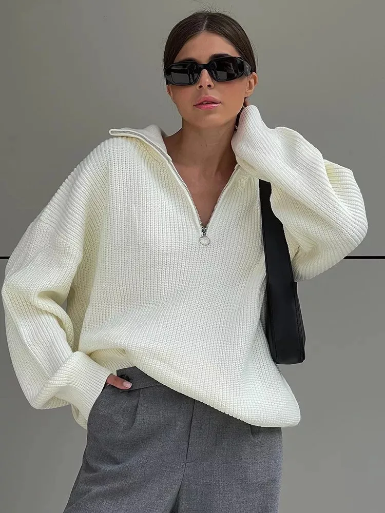 

Fashion Women Sweaters Women's Turtleneck Zippers Solid Green Blue Pullover Long Sleeve Casual Knitted Sweater Woman Winter 2022