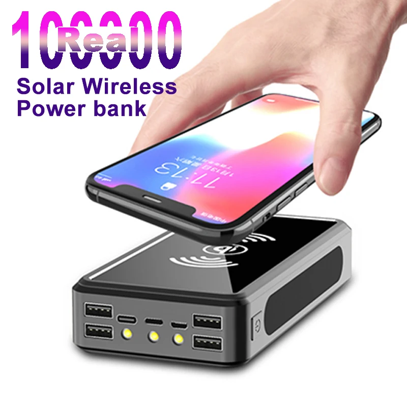 

Внешний аккумулятор на солнечной батарее с 4 USB-портами, 100000 мАч