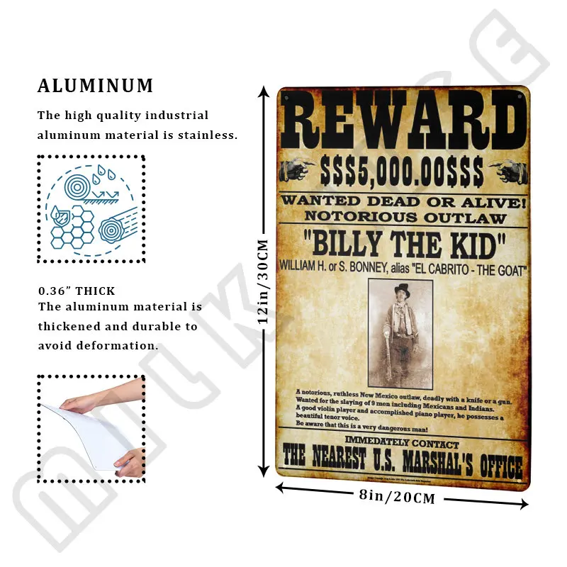 Жестяные знаки 1878 Билли малыш хотел металлический знак для спальни кафе дома