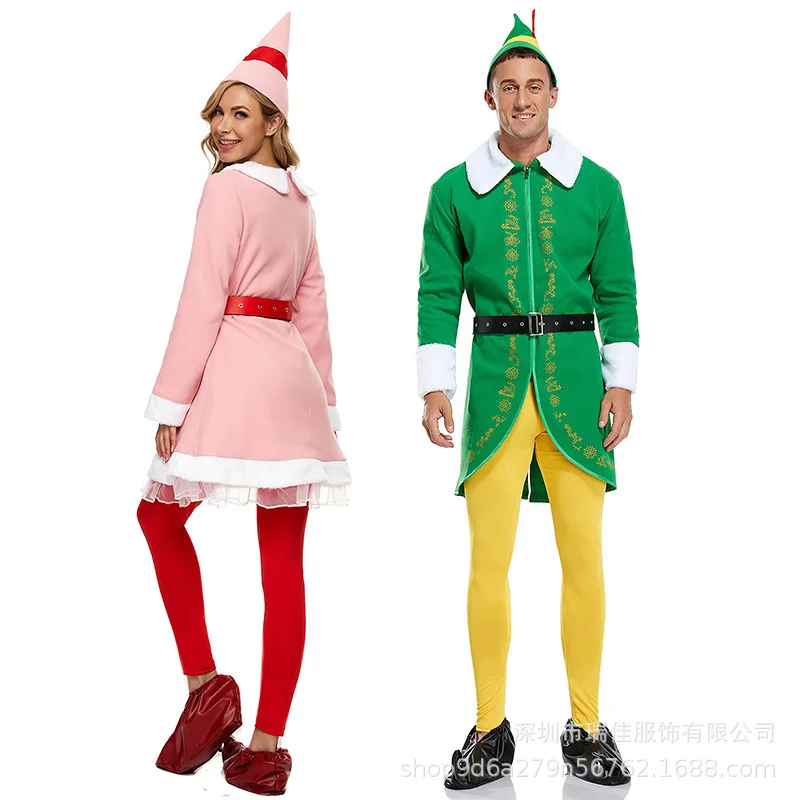 

Anime Cosplay Green Buddy Elf Costume Xmas Santa Claus Pink Suit Cosplay Outfit Christmas Carnival Fancy Party Dress New Year