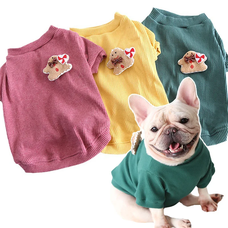 

Multi Colors Bull Gingerbread Dogs Bottoming Shirt All-Match Fat Dog Clothes Yingdou Pug Corgi Garfield Roupa Para Cachorro