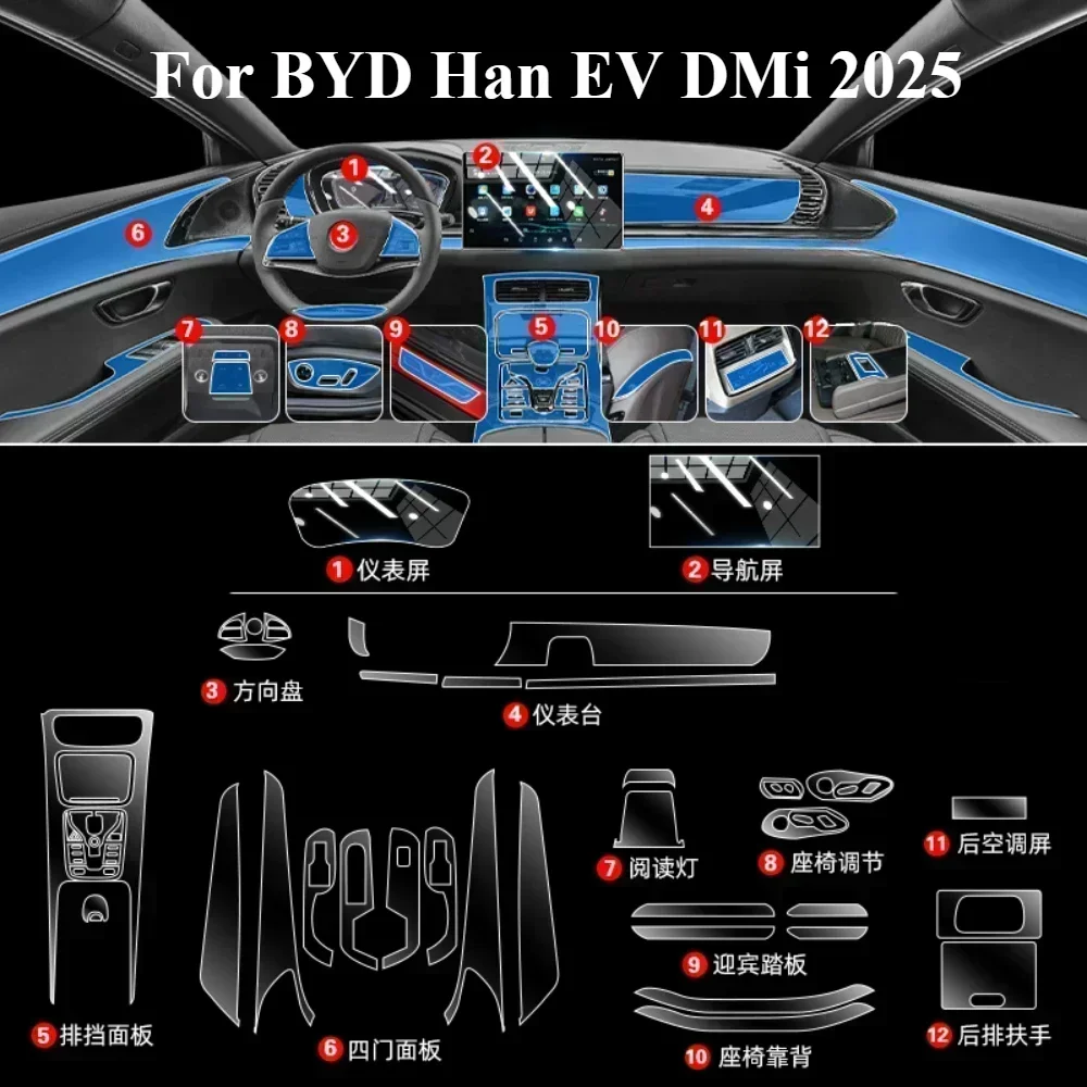 

Внутренняя пленка для BYD Han EV DMi 2025, прозрачная панель шестерни из ТПУ, навигационная центральная консоль, защитная наклейка PPF, аксессуары