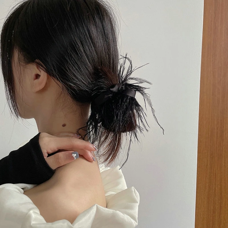 

Fashion Ostrich Feather Hair Scrunchies Elastic Hair Bands Women Hair Ties Girls Hair Accessories