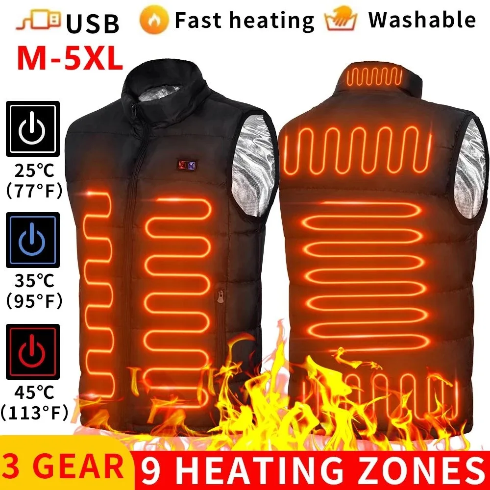 

Autumn and winter men thickened 9 pieces heated vest stone thin ink USB hot vest large size leisure vest