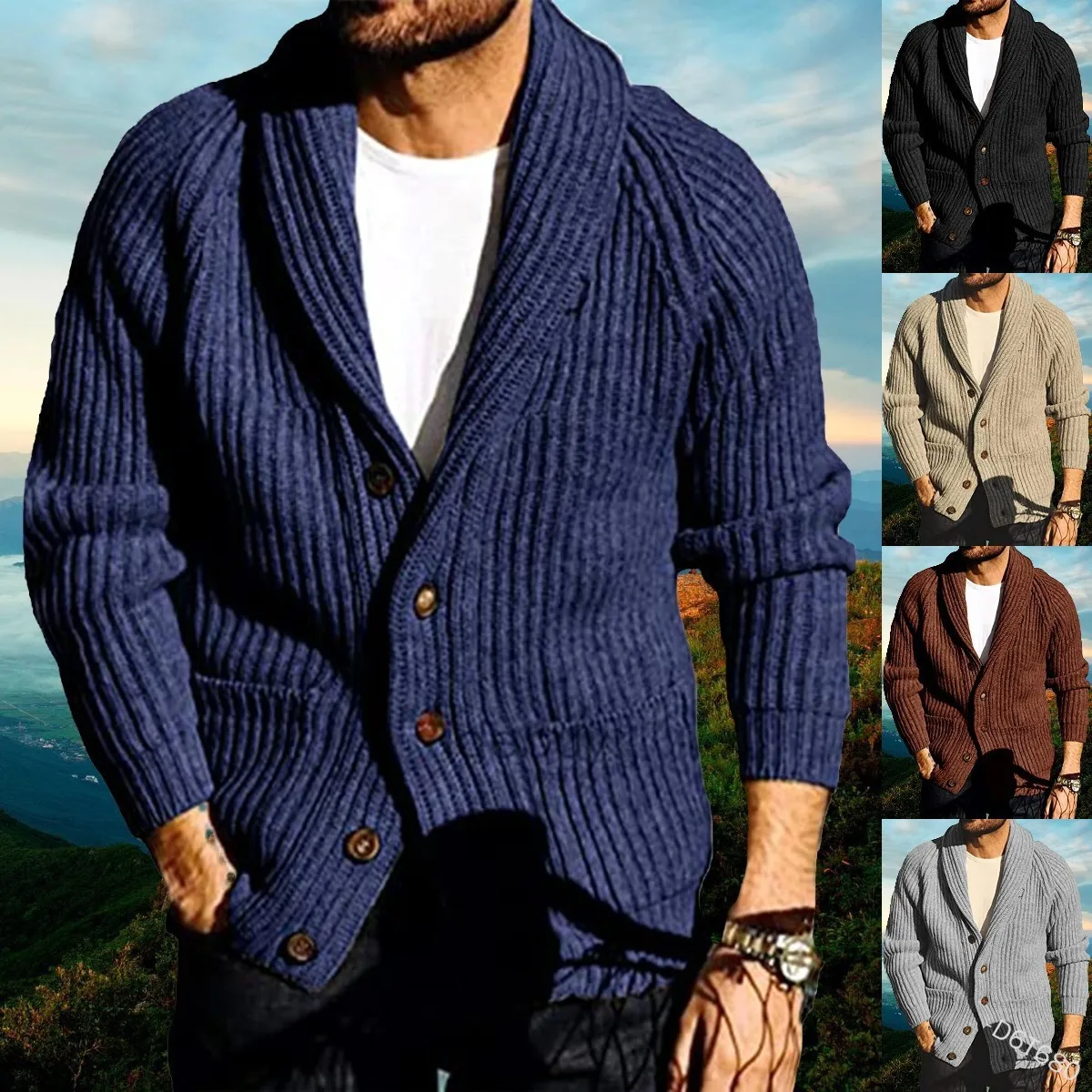 

Men Cardigan Single Breasted Button Sweater Long Sleeve Solid Color V Neck Winter Autumn Knitwear Pullover Jackets