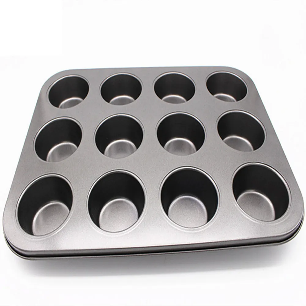 

12 Cups DIY Cupcake Baking Tray Tools Non-stick Steel Mold Egg Tart Baking Tray Dish Muffin Cake Mould Round Biscuit Pan