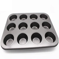 12 cups diy cupcake baking tray tools non stick steel mold egg tart baking tray dish muffin cake mould round biscuit pan