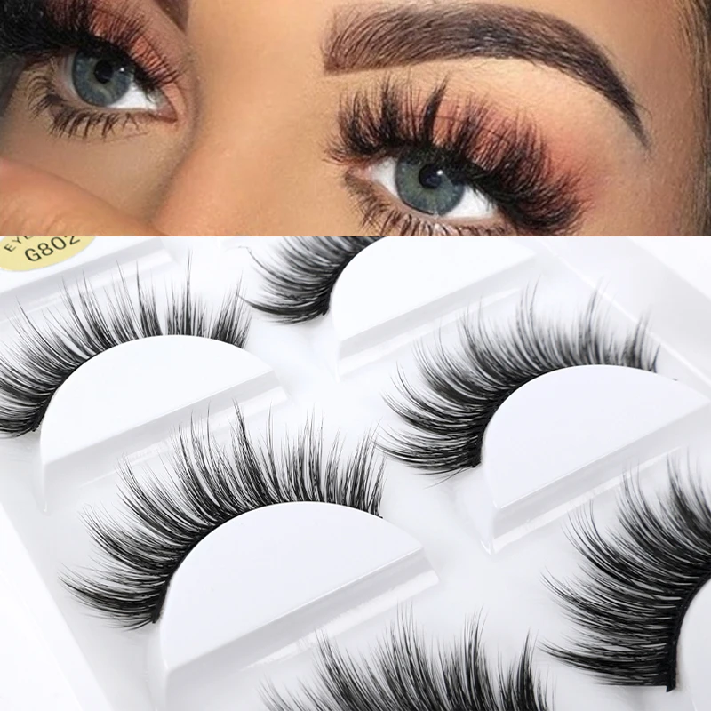 

Makeup False Eyelashes Natural Crisscross Thick Soft Handmade Cotton Stems Curling Fluffy Fake Eyelashes Extension Makeup Tools