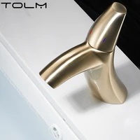 tolm gold basin faucets modern bathroom mixer tap brass washbasin faucet single handle single hole elegant crane for bathroom