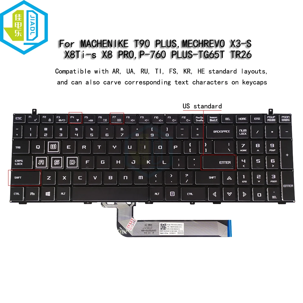 

Notebook PC RGB Backlight Keyboard US English For Mechanician T90 PLUS X3-S X8Ti-s X8 Pro P-760 PLUS-TG65T TR26 KBDR15A009-4013
