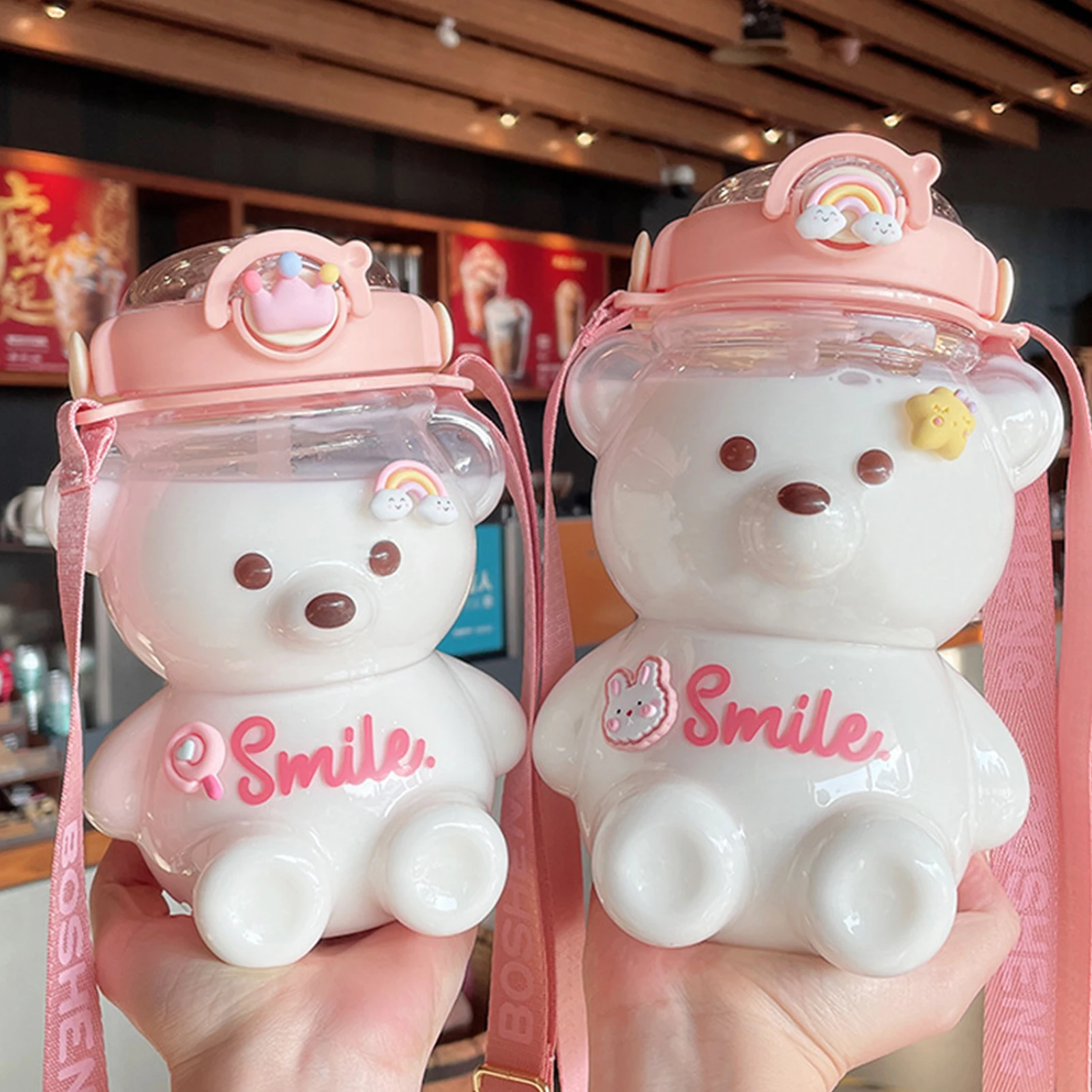 

1000ML Leak-Proof Straw Water Cup Kawaii Bear Kettle Summer Large Capacity Plastic Straw Drinking Cup Cute Children Water Bottle