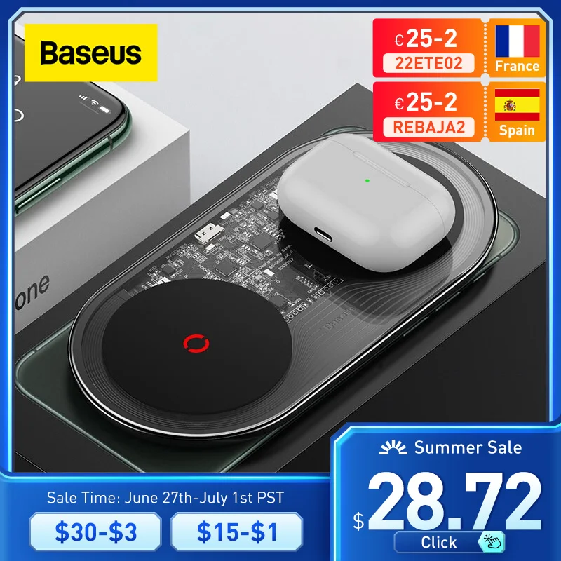 

Беспроводное зарядное устройство Baseus 20 Вт для Airpods iPhone 12 Pro, двойная Беспроводная зарядная площадка для Samsung S21, S10, беспроводное зарядное устр...