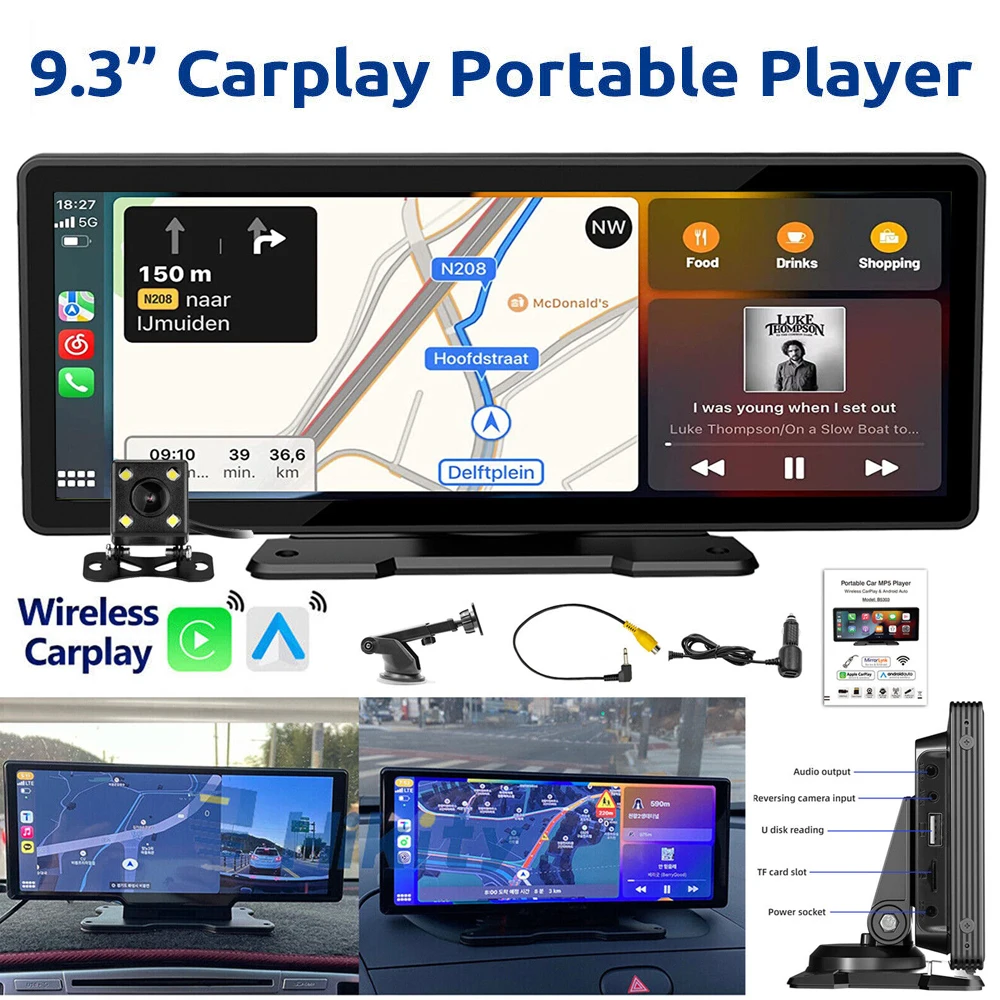 

2 в 9,3 "InDash Cam мультимедийный беспроводной Carplay и Android автомобильный умный плеер BT автомобильный радиоприемник DVR с фронтальной камерой заднего вида