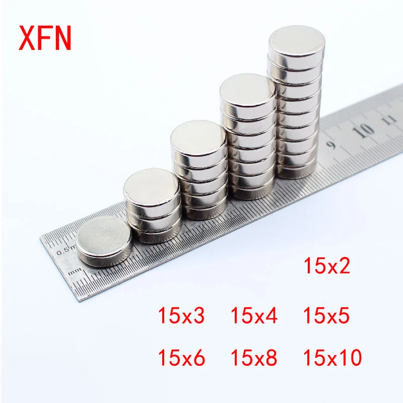 10/50 pcs Neodymium Strong Magnet 15mm Round Rare Earth Super Powerful Magnetic Permanent N35 NdFeB Magnets Disc 15x3 15x5 15x6 rectangle shaped ndfeb magnets silver 15 pcs