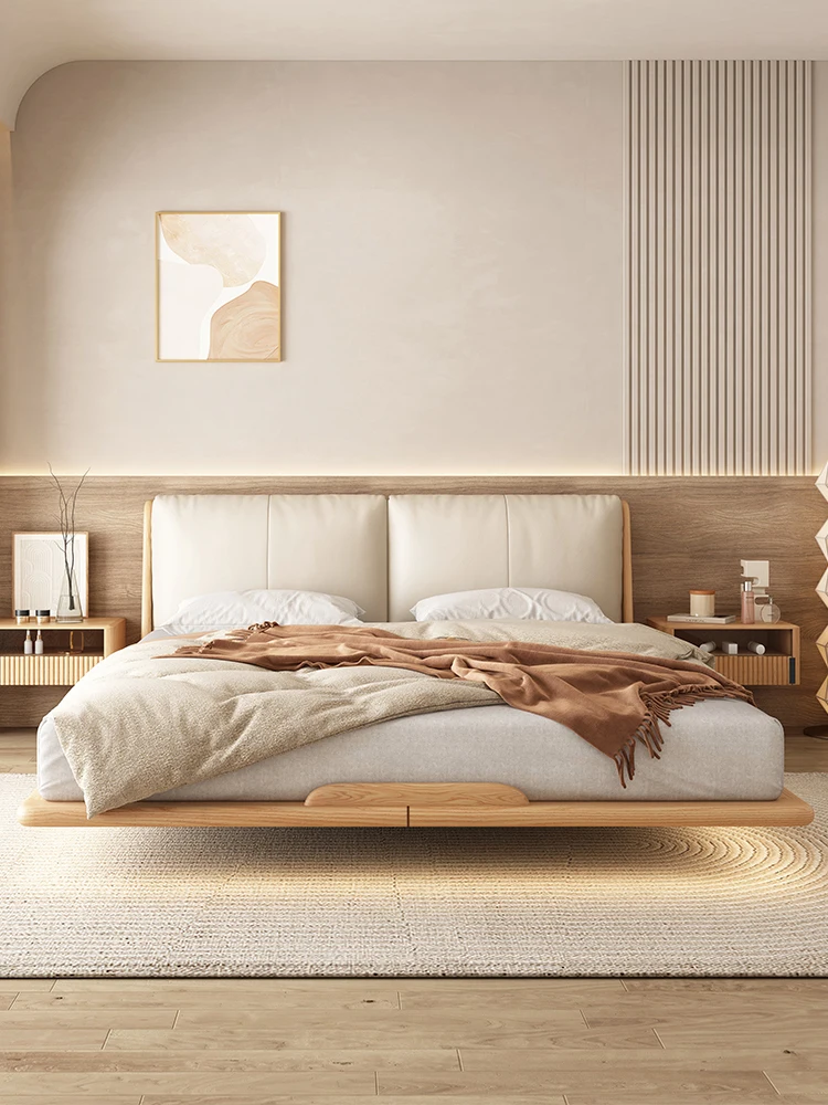 

Solid wood suspension bed Nordic simple 1.5 meters log Japanese double master bed 1.8 ash wood furniture tatami bed