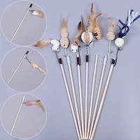 40cm wood pet toys cat teaser rod interactive funny cat rod linen knitted stick with mini bell cat accessories pet supplies