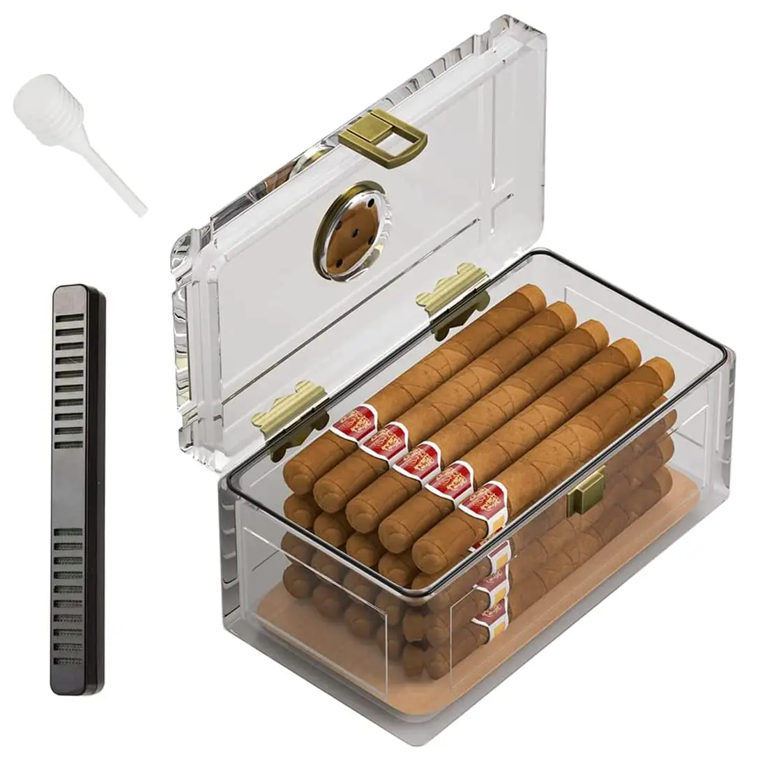 Acrylic Cigar Humidor With Cedar Wood Paper Humidor Box Hygrometer Humidifier Cigar Case Fit 15-20 Smoking Accessories