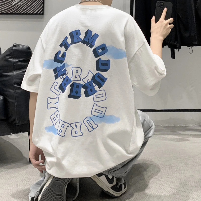 

Summer Gothic O-neck T-shirt Loose Plus Size Dark Punk Hip Hop Casual Short Sleeve Fashion Comfortable Men's Women's Tops