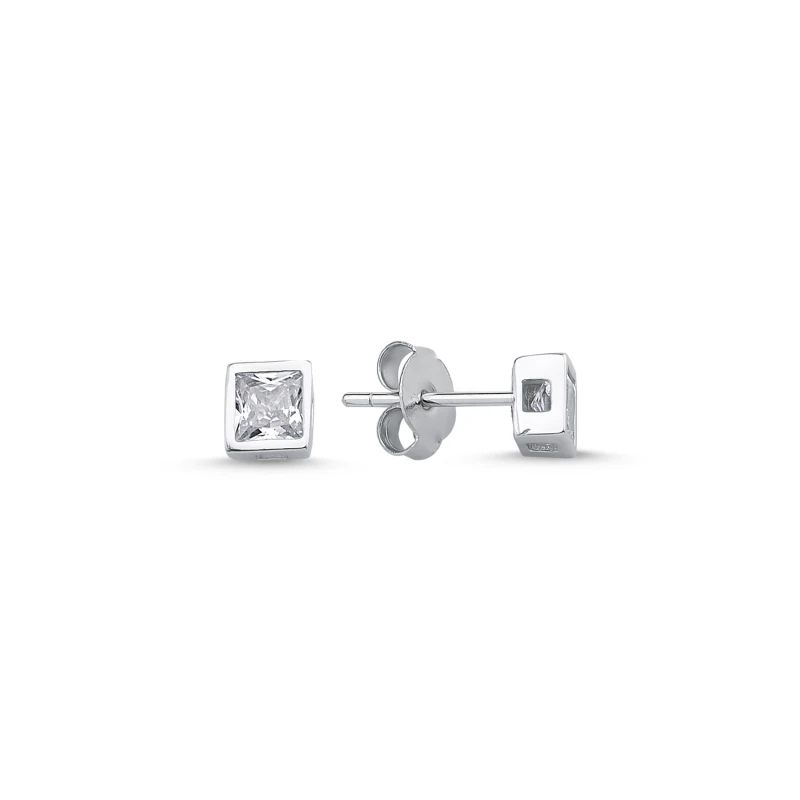 

Silver 925 Sterling 4mm Square Zircon Engagement Earrings