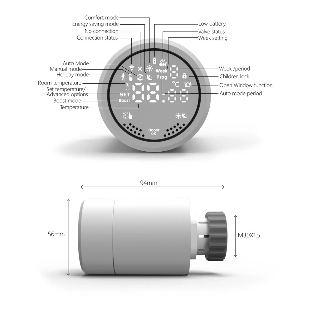 Умный термостат радиатора Homebata Tuya ZigBee3.0 программируемый по расписанию регулятор