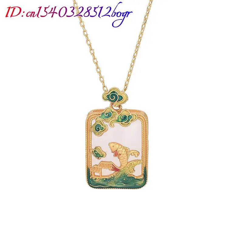 Ожерелье с подвеской в виде белой рыбы из натурального нефрита подарки для